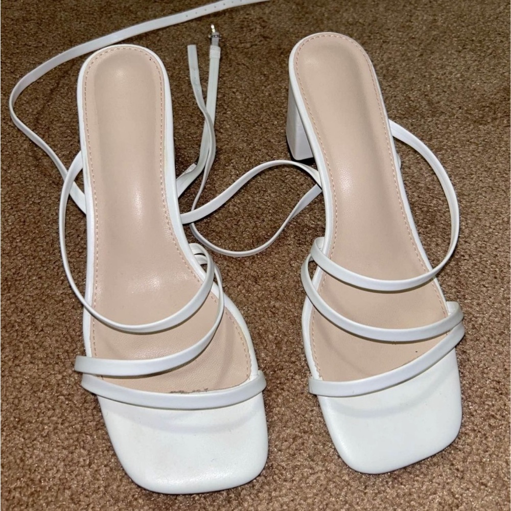White lace up heels